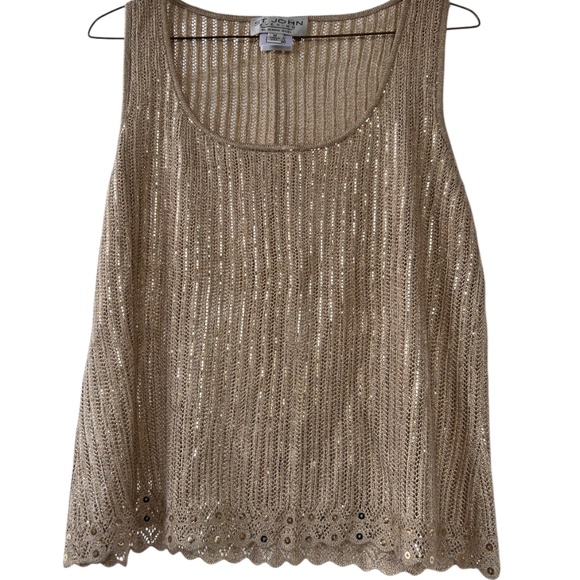 Vintage Early 2000s St. John Evening By Marie Gray Sheer Gold Sparkly Knit Top M - Picture 7 of 7